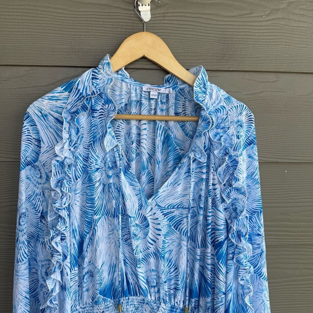 Chico's Light Blue Seashell Print Mini Dress - Picture 3 of 8